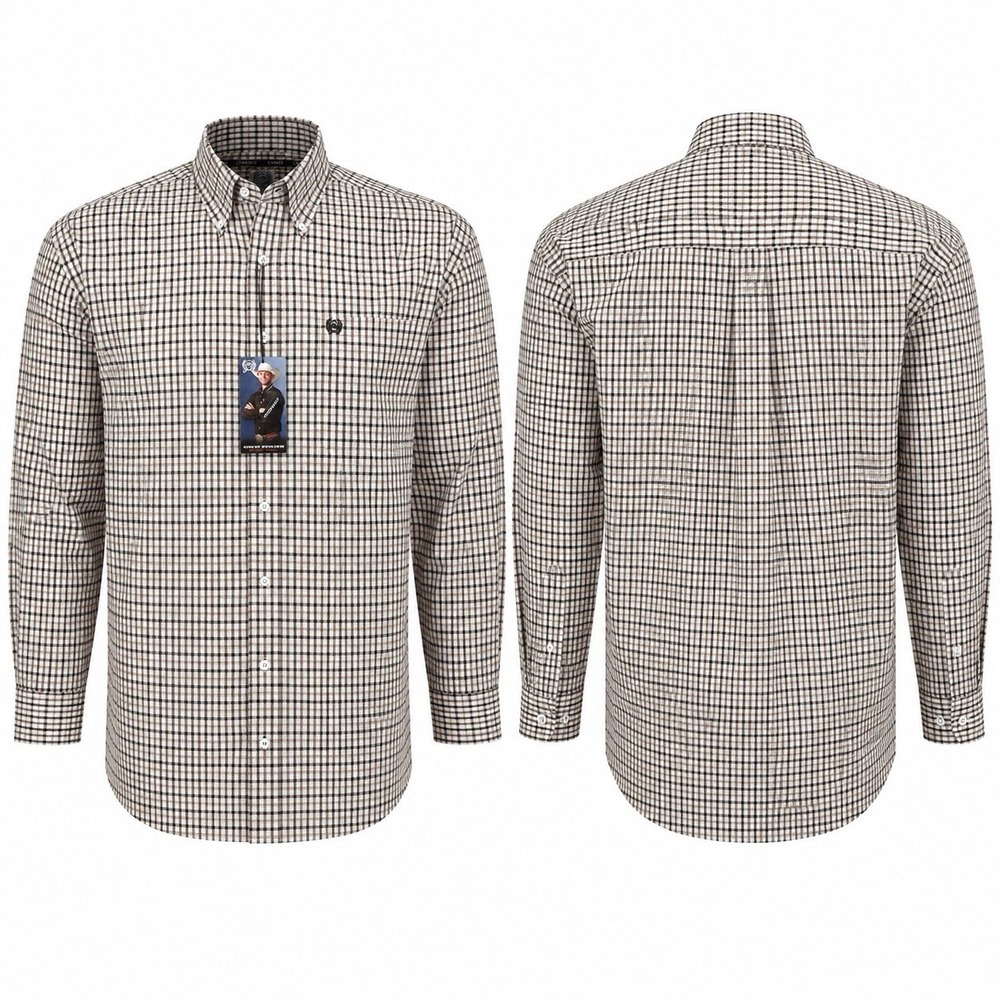 NWT CINCH Mens Small Plaid Button Down Western Shirt Khaki Brown MTW1105284 KHA